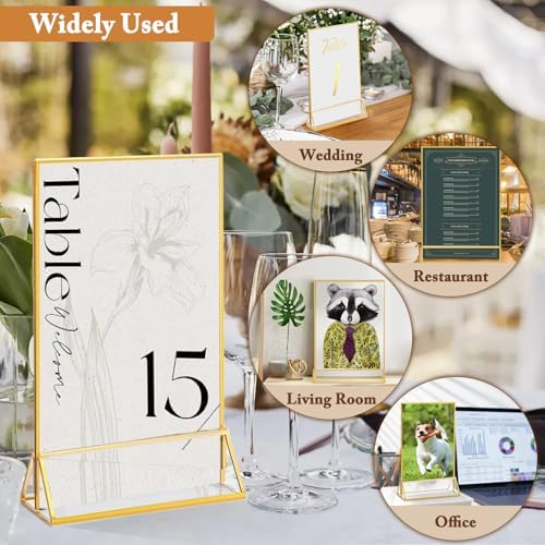 6 Pack 4x6 Inch Clear Acrylic Sign Holders, Gold Border Double-Sided Vertical Picture Frames & Display Stands, alternate view