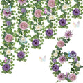 6 Pack 5.9 FT Artificial Flower Garland with Butterflies Fake Rose Garland Faux Greenery Eucalyptus Garlands for
