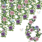 6 Pack 5.9 FT Artificial Flower Garland with Butterflies Fake Rose Garland Faux Greenery Eucalyptus Garlands for