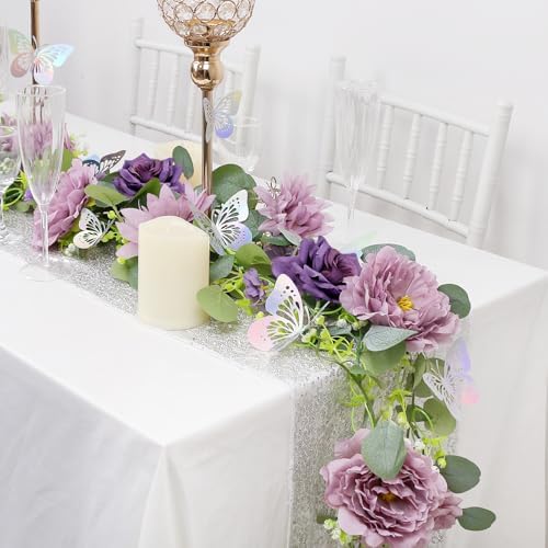 6 Pack 5.9 FT Artificial Flower Garland with Butterflies Fake Rose Garland Faux Greenery Eucalyptus Garlands for, alternate