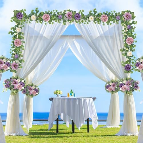 6 Pack 5.9 FT Artificial Flower Garland with Butterflies Fake Rose Garland Faux Greenery Eucalyptus Garlands for, alternate