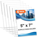 6 Pack 5 x 7 Acrylic Sign Holder, Clear Plastic Signs Display Stand, Vertical Slanted Back Paper Holder Stand up