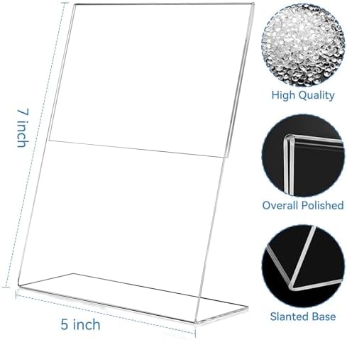 6 Pack 5 x 7 Acrylic Sign Holder, Clear Plastic Signs Display Stand, Vertical Slanted Back Paper Holder Stand up, alternate
