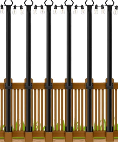 6 Pack 5Ft String Light Poles, Outside String Lights, Outdoor Light Poles, Metal Poles Stand for Patio