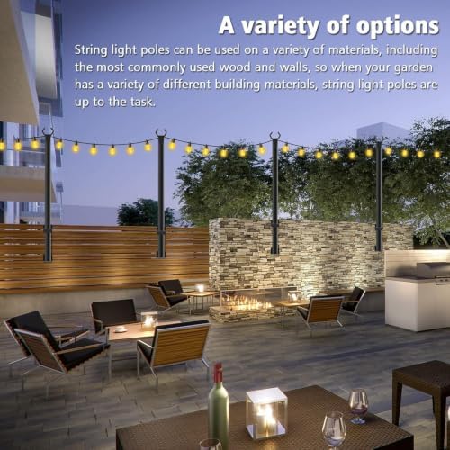 6 Pack 5Ft String Light Poles, Outside String Lights, Outdoor Light Poles, Metal Poles Stand for Patio, alternate view 2