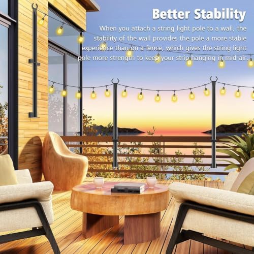 6 Pack 5Ft String Light Poles, Outside String Lights, Outdoor Light Poles, Metal Poles Stand for Patio, alternate view 4