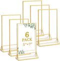 6 Pack 5x7 Inch Clear Acrylic Sign Holders, Gold Border Double-Sided Vertical Picture Frames & Display Stands