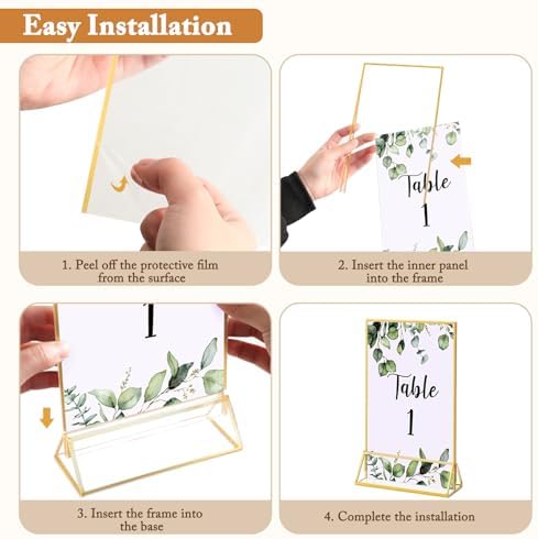 6 Pack 5x7 Inch Clear Acrylic Sign Holders, Gold Border Double-Sided Vertical Picture Frames & Display Stands, alternate view
