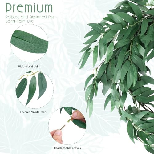 6 Pack 6 ft Artificial Willow Leaves Vine Garland, Hanging Greenery Twig Wicker, Fake Silk Green Leaf Rattan, alternate view