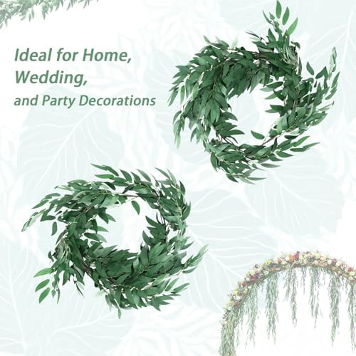 6 Pack 6 ft Artificial Willow Leaves Vine Garland, Hanging Greenery Twig Wicker, Fake Silk Green Leaf Rattan, alternate view