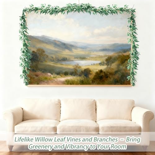 6 Pack 6 ft Artificial Willow Leaves Vine Garland, Hanging Greenery Twig Wicker, Fake Silk Green Leaf Rattan, alternate view