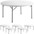 6 Pack 60" Round Granite White Plastic Folding Table - Heavy Duty Banquet, Party, Wedding Table - 5-Foot