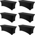 6-Pack 6FT Black Spandex Rectangle Tablecloth Fitted Table Cover in Balck
