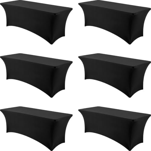 6-Pack 6FT Black Spandex Rectangle Tablecloth Fitted Table Cover in Balck