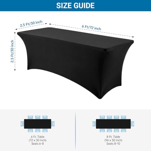 6-Pack 6FT Black Spandex Rectangle Tablecloth Fitted Table Cover in Balck, alternate view 2