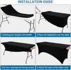 6-Pack 6FT Black Spandex Rectangle Tablecloth Fitted Table Cover in Balck, alternate view 4