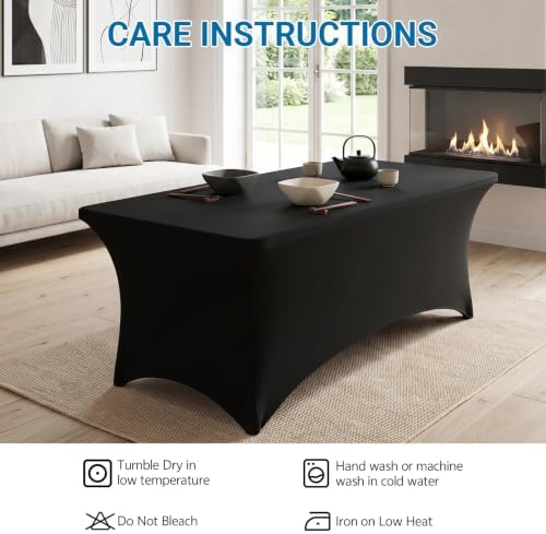 6-Pack 6FT Black Spandex Rectangle Tablecloth Fitted Table Cover in Balck, alternate view 5