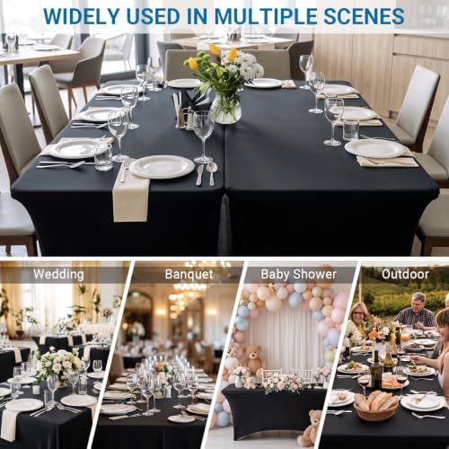 6-Pack 6FT Black Spandex Rectangle Tablecloth Fitted Table Cover in Balck, alternate view 7