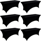 6-Pack 6ft Black Spandex Table Covers for Rectangle Standard Folding Tables - Wrinkle Resistant Stretch