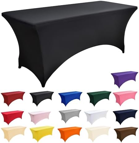 6-Pack 6ft Black Spandex Table Covers for Rectangle Standard Folding Tables - Wrinkle Resistant Stretch, alternate view 4