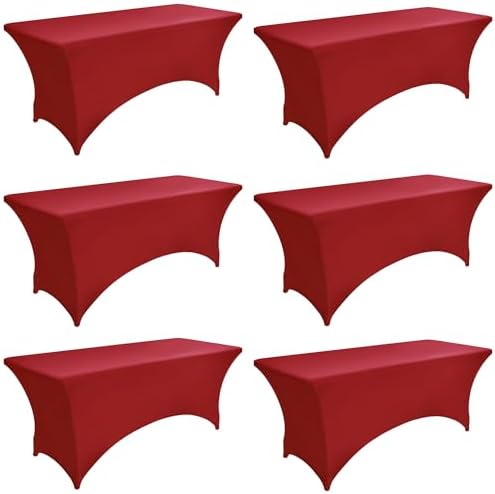 6-Pack 6ft Spandex Table Covers for Rectangle Standard Folding Tables - Wrinkle Resistant Stretch Tablecloths
