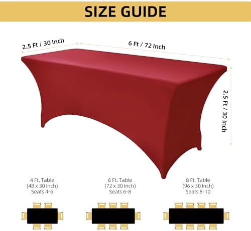 6-Pack 6ft Spandex Table Covers for Rectangle Standard Folding Tables - Wrinkle Resistant Stretch Tablecloths, alternate view