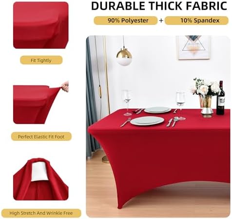 6-Pack 6ft Spandex Table Covers for Rectangle Standard Folding Tables - Wrinkle Resistant Stretch Tablecloths, alternate view
