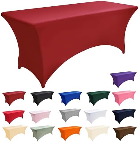 6-Pack 6ft Spandex Table Covers for Rectangle Standard Folding Tables - Wrinkle Resistant Stretch Tablecloths, alternate view