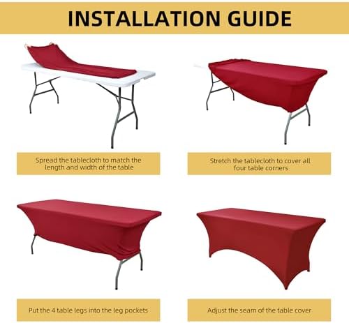 6-Pack 6ft Spandex Table Covers for Rectangle Standard Folding Tables - Wrinkle Resistant Stretch Tablecloths, alternate view
