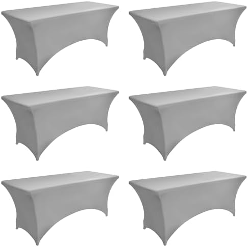 6-Pack 6ft Spandex Table Covers for Rectangle Standard Folding Tables - Wrinkle Resistant Stretch Tablecloths