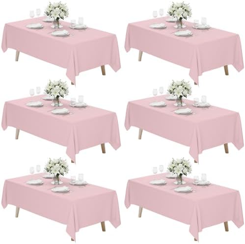 6 Pack 70 x 120 Inch Tablecloths Rectangle Pink Table Cover in 70 x 120 Inch in Pink
