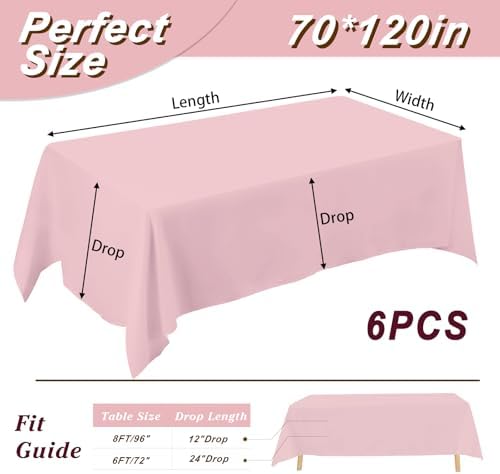 6 Pack 70 x 120 Inch Tablecloths Rectangle Pink Table Cover in 70 x 120 Inch in Pink, alternate view 3
