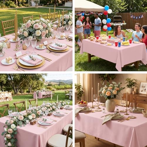 6 Pack 70 x 120 Inch Tablecloths Rectangle Pink Table Cover in 70 x 120 Inch in Pink, alternate view 7