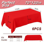 6 Pack 70 x 120 Inch Tablecloths Rectangle Red Table Cover in 70 x 120 Inch in Red, alternate view 2