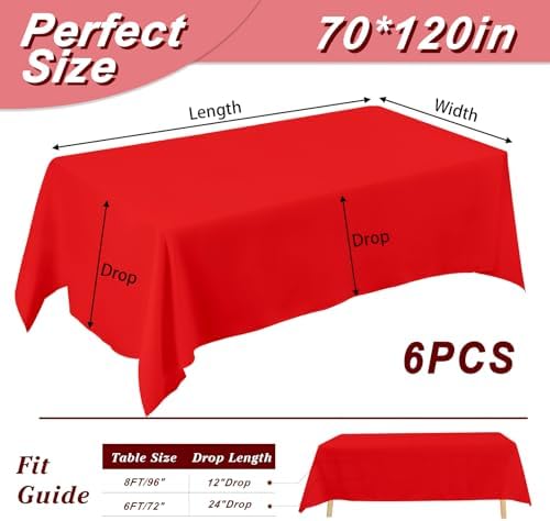 6 Pack 70 x 120 Inch Tablecloths Rectangle Red Table Cover in 70 x 120 Inch in Red, alternate view 2