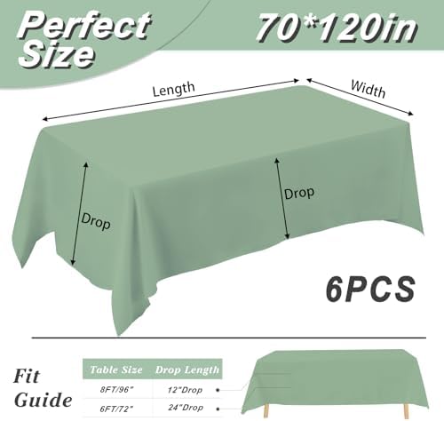 6 Pack 70 x 120 Inch Tablecloths Rectangle Sage Green Table Cover in 70 x 120 Inch in Sage Green, alternate view 3