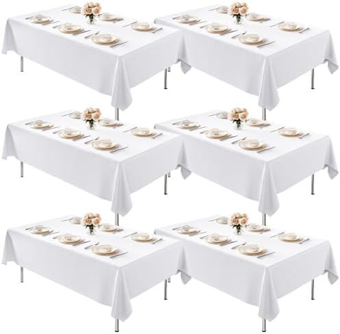 6 Pack 70 x 120 Inch Tablecloths Rectangle White in 70 x 120 Inch in White