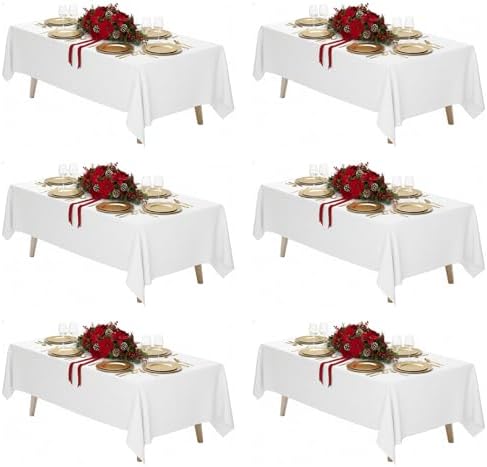 6 Pack 70 x 120 Inch Tablecloths Rectangle White Table Cover in 70 x 120 Inch in White