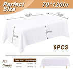 6 Pack 70 x 120 Inch Tablecloths Rectangle White Table Cover in 70 x 120 Inch in White, alternate view 2
