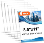 6 Pack 8.5 x 11 Acrylic Sign Holder, Clear Plastic Signs Display Stand, Vertical Slanted Back Paper Holder Stand