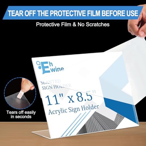 6 Pack 8.5 x 11 Acrylic Sign Holder Horizontal, Clear Plastic Signs Display Stand, Slanted Back Paper Holder, alternate view