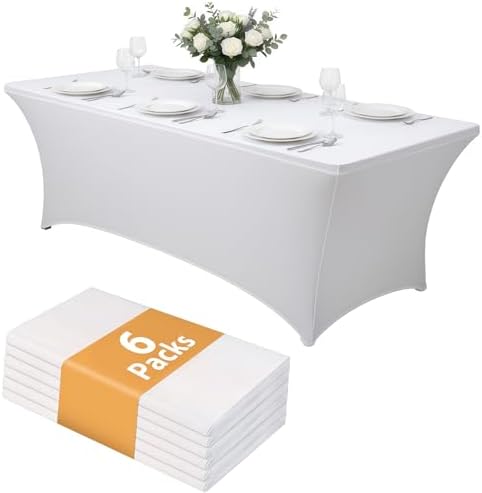 6 Pack 8FT Rectangular Spandex Tablecloth, Wrinkle Resistant Fitted Cover for 96x30 inch Banquet Table Cloth