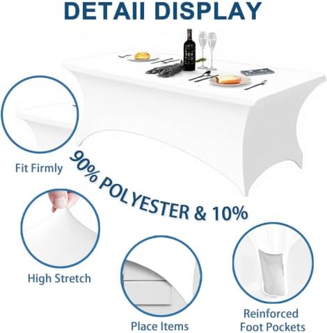 6 Pack 8FT Rectangular Spandex Tablecloth, Wrinkle Resistant Fitted Cover for 96x30 inch Banquet Table Cloth, alternate view