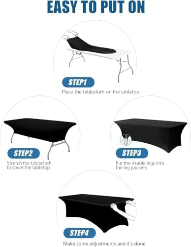 6 Pack 8FT Rectangular Spandex Tablecloth, Wrinkle Resistant Fitted Cover for 96x30 inch Banquet Table Cloth, alternate view