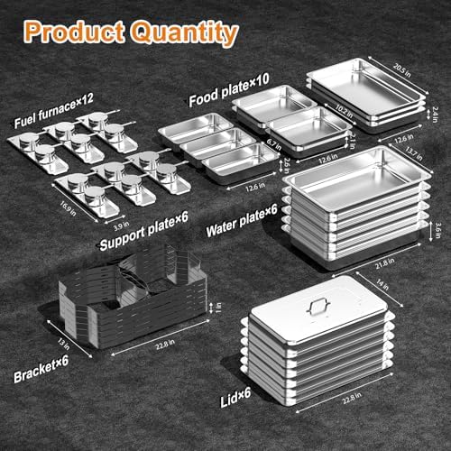 6 Pack 9 Qt Chafing Dishes Buffet Set - Black Stainless Steel Food Warmers with Removable Frame & Water Pan for, alternate