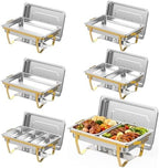 6 Pack 9 Qt Chafing Dishes Buffet Set - Gold Stainless Steel Food Warmers with Removable Frame & Water Pan for