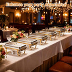 6 Pack 9 Qt Chafing Dishes Buffet Set - Gold Stainless Steel Food Warmers with Removable Frame & Water Pan for, alternate