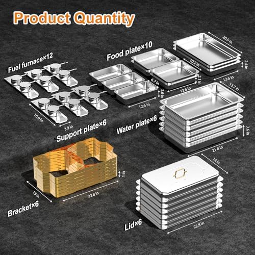 6 Pack 9 Qt Chafing Dishes Buffet Set - Gold Stainless Steel Food Warmers with Removable Frame & Water Pan for, alternate