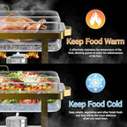 6 Pack 9 Qt Chafing Dishes Buffet Set - Gold Stainless Steel Food Warmers with Removable Frame & Water Pan for, alternate