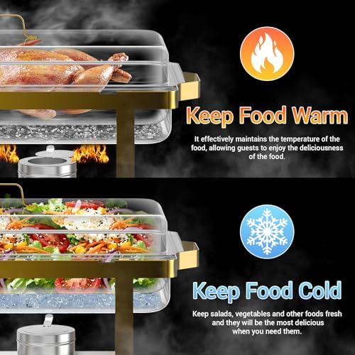 6 Pack 9 Qt Chafing Dishes Buffet Set - Gold Stainless Steel Food Warmers with Removable Frame & Water Pan for, alternate